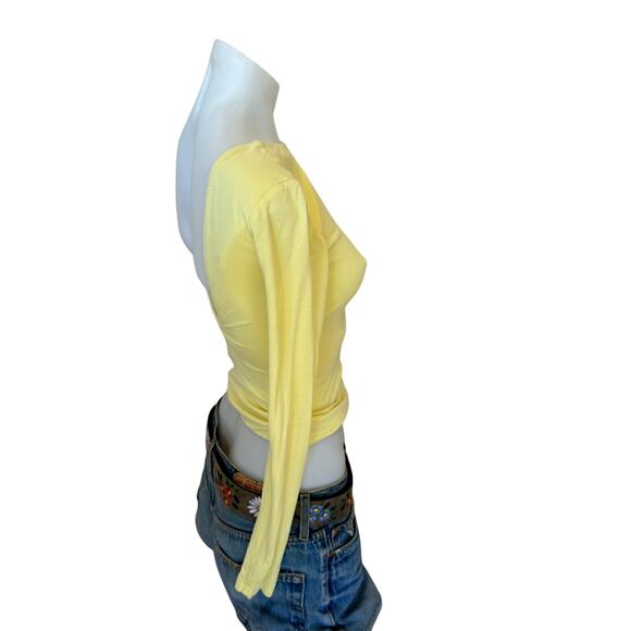 AFRM Backless Top Pale Yellow XS Long Sleeve Bodycon Slinky Pozi $58 NEW no Tag - Picture 7 of 8